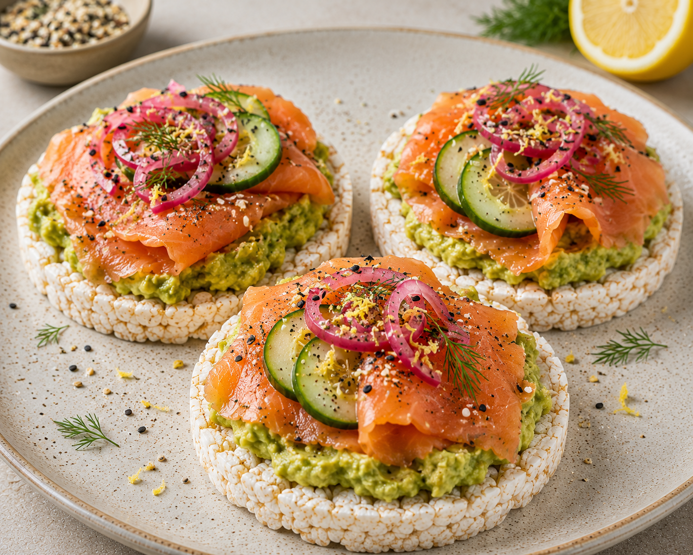 Avocado & Smoked Salmon Rice Cakes